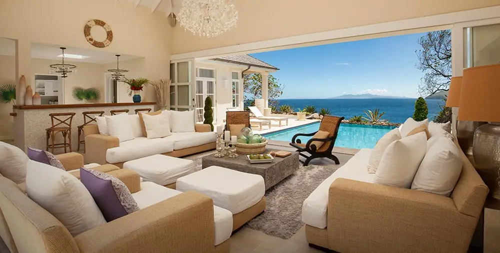The Liming, Bequia Resort Living room with pool